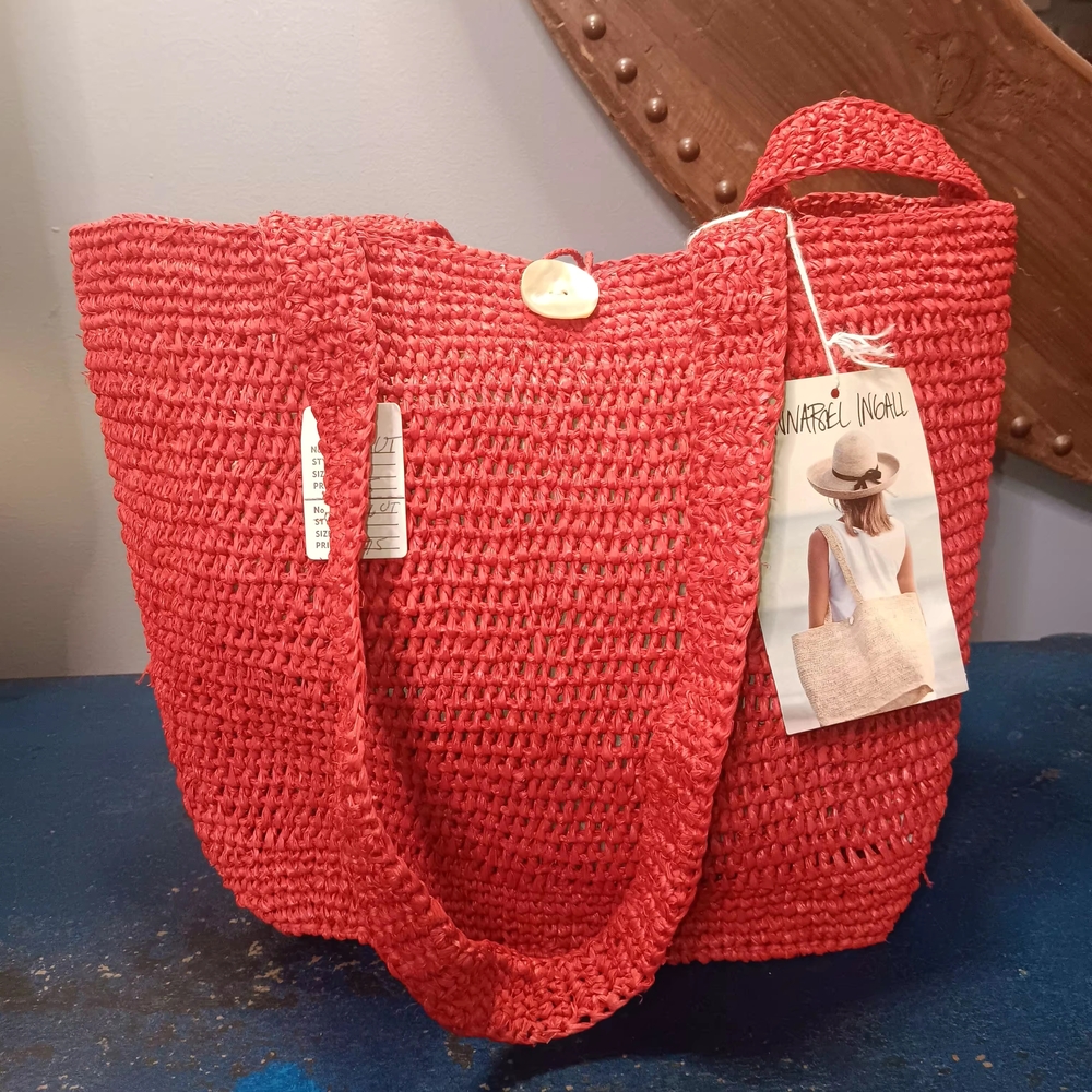 Coral Crochet Tote Bag with Button Top